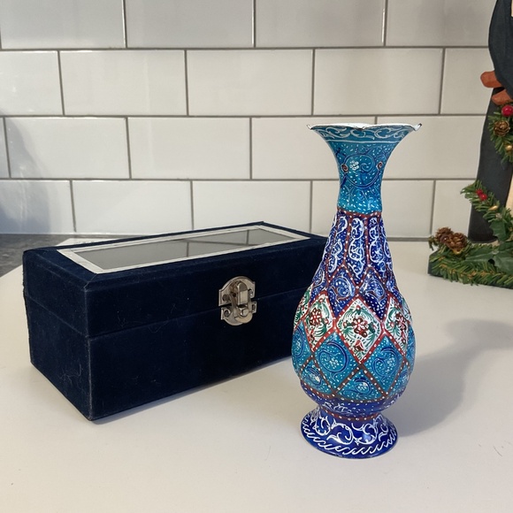 Persian Minakari Enamel Decor Hand-Painted Copper Vase - Picture 5 of 8